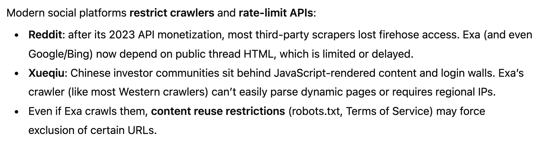 Crawler Restrictions and Challenges