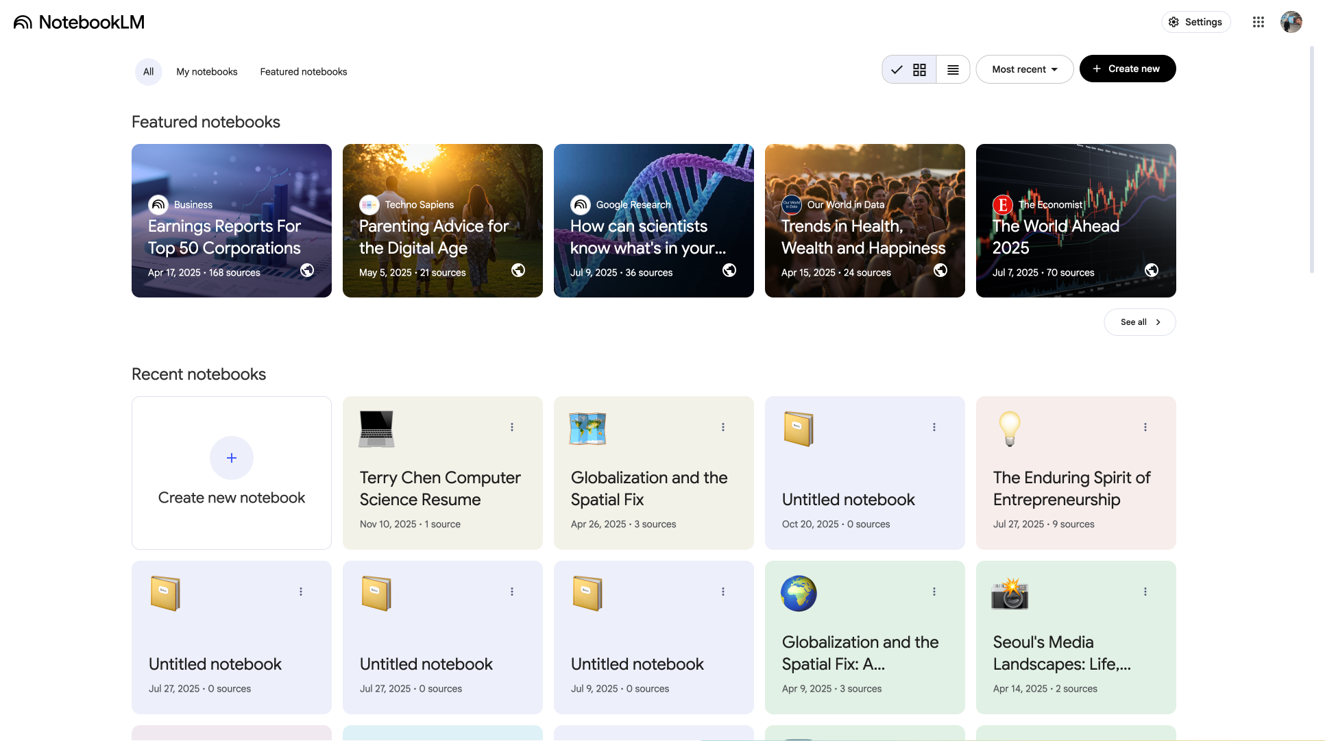 Google NotebookLM Main Interface